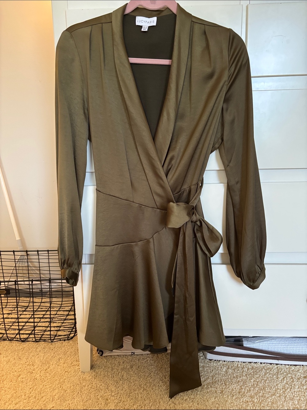 Olive green silk wrap dress / jacket